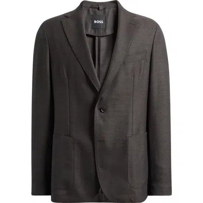 Hugo Boss Boss Hanry Slim Fit Brown Slub Virgin Wool Sport Coat In Black