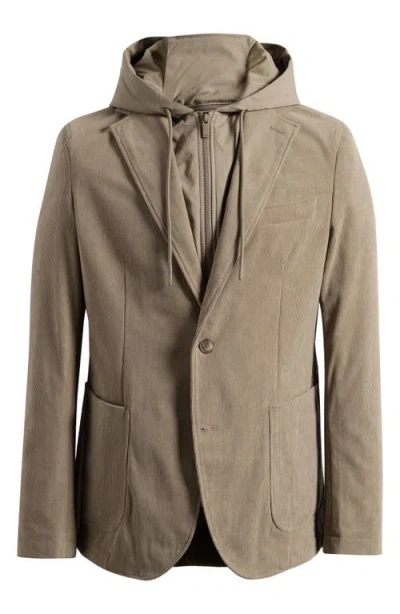 Hugo Boss Boss Hanry Slim Fit Corduroy Sport Coat With Removable Hoodie Bib In Brown