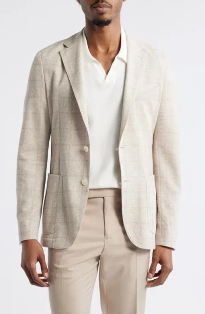 Hugo Boss Boss Hanry Slim Fit Windowpane Check Linen & Cotton Blend Knit Sport Coat In Open White