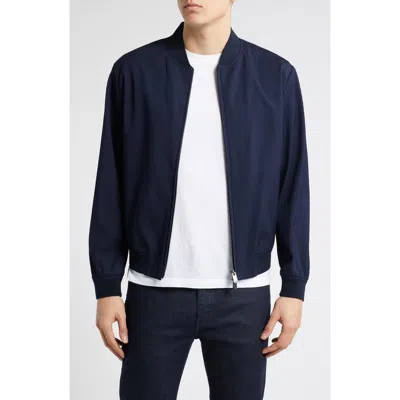 Hugo Boss Boss Hanry Stretch Virgin Wool Blend Bomber Jacket In Dark Blue