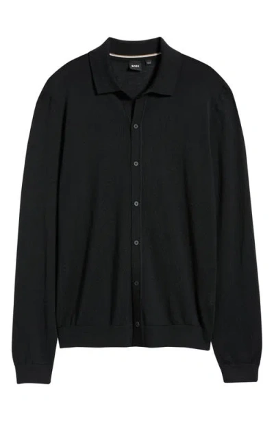 Hugo Boss Helbert Buttoned Knitted Shirt In Black