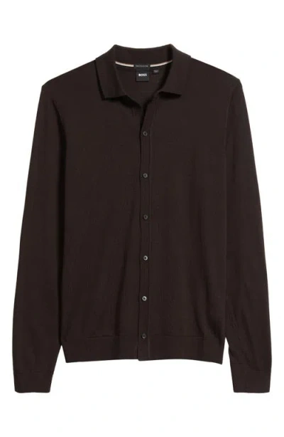 Hugo Boss Boss Helbert Wool Cardigan In Brown