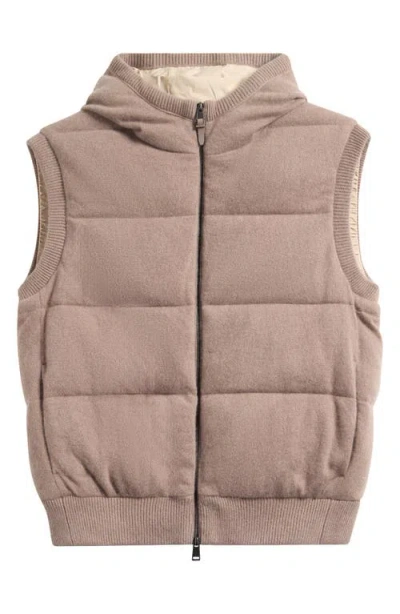 Hugo Boss Boss Henrico Quilted Cashmere Hooded Vest In Brown
