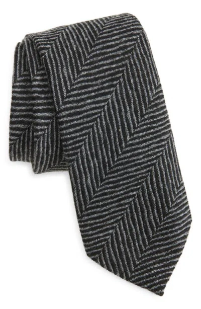 Hugo Boss Boss Herringbone Wool Tie In Black