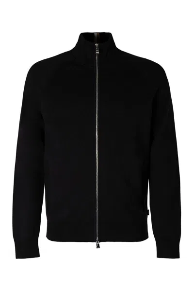 Hugo Boss Boss High Collar Zipped Cardigan In Black