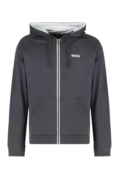 Hugo Boss Boss Hooded Sweatshirt In Cotton Terry With Zipper In Blue