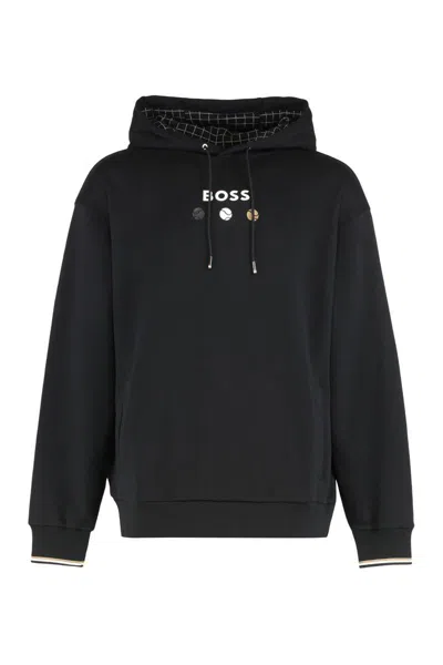 Hugo Boss Boss Hooded Sweatshirt Made Of Terry Cotton In Black