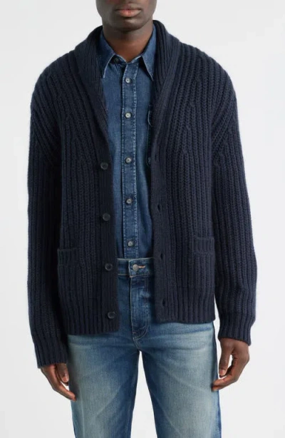 Hugo Boss Boss Horace Shawl Collar Ribbed Wool & Cashmere Cardigan In Blue