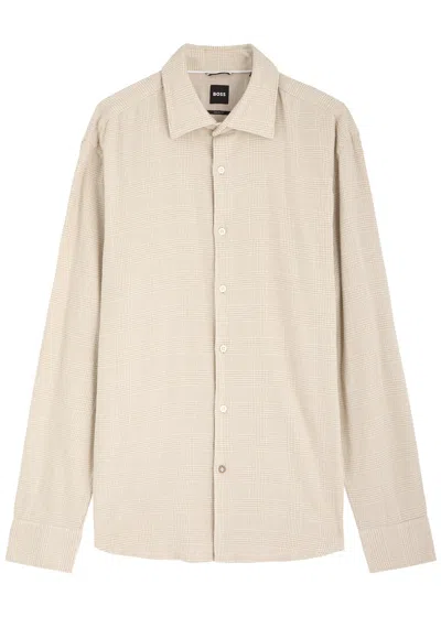 Hugo Boss Boss Houndstooth Cotton Shirt In Beige