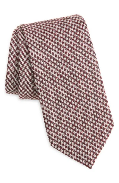 Hugo Boss Boss Houndstooth Wool Tie In Pink