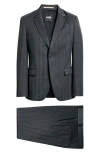 Hugo Boss Boss Houston Slim Fit Charcoal Grey Wool Blend Herringbone Suit In Gray
