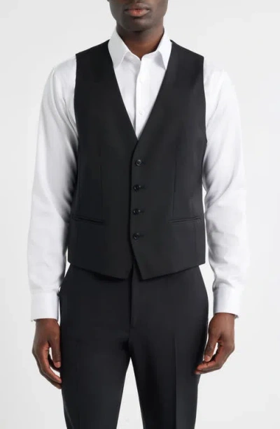 Hugo Boss Boss Houston Slim Fit Dark Navy Virgin Wool Suit Vest In Black