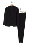 Hugo Boss Huge Genius Black Solid Two-button Notch Lapel Wool Suit In Black