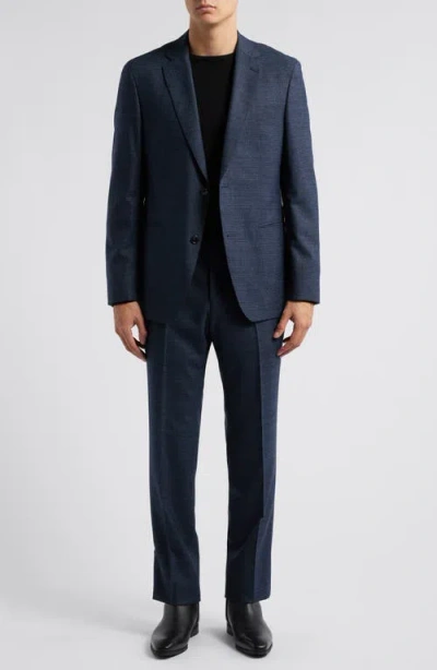 Hugo Boss Boss Huge Plaid Stretch Wool Suit In Dark Blue