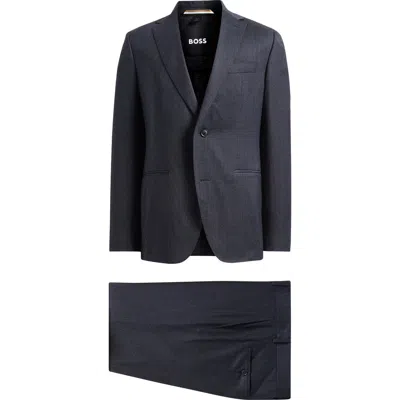 Hugo Boss Boss Huge Slim Fit Blue Mélange Stretch Wool Blend Suit
