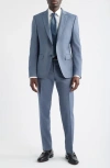 Hugo Boss Boss Huge Slim Fit Blue Microcheck Wool Suit