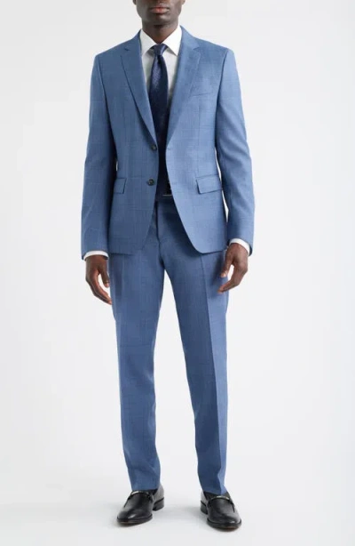 Hugo Boss Boss Huge Slim Fit Blue Plaid Wool Suit