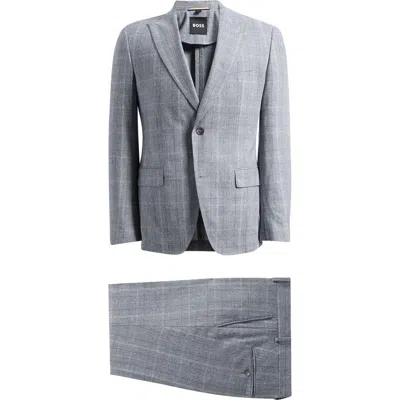 Hugo Boss Boss Huge Slim Fit Grey Glen Check Wool Suit In Gray