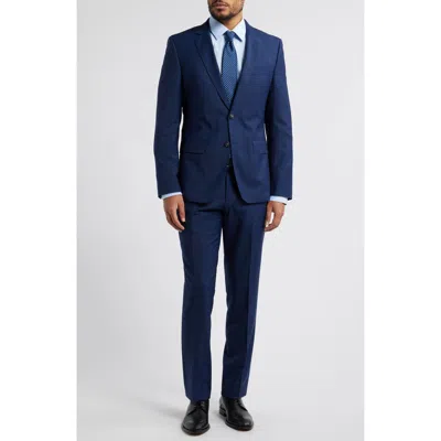 Hugo Boss Boss Huge Slim Fit Navy Glen Plaid Wool Suit In Dark Blue
