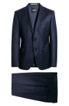Hugo Boss Boss Huge Slim Fit Navy Pinstripe Wool Suit In Blue