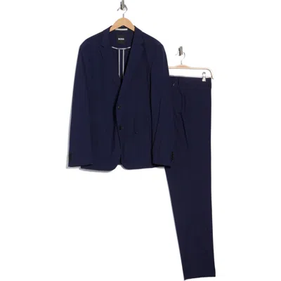 Hugo Boss Boss Huge Slim Fit Navy Stretch Wool Blend Suit In Blue