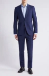 Hugo Boss Huge Blue Plaid Stretch Wool Suit In Navy