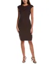 Hugo Boss Slim-fit Dress In Virgin Wool With Cap Sleeves In Brown