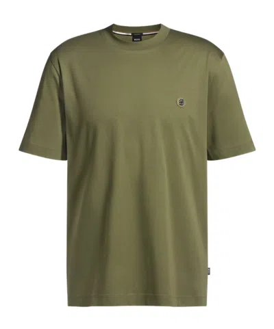 Hugo Boss Regular-fit T-shirt In Cotton With Monogram Print In Green