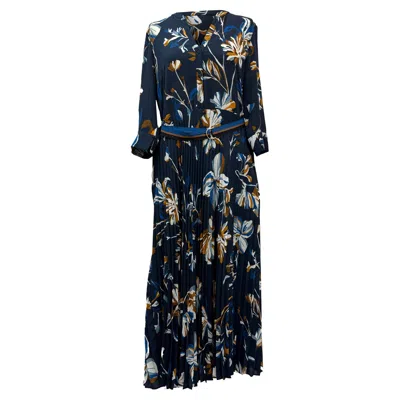 Hugo Boss Boss  Floral-print Dress In Multicolor Polyester In Blue