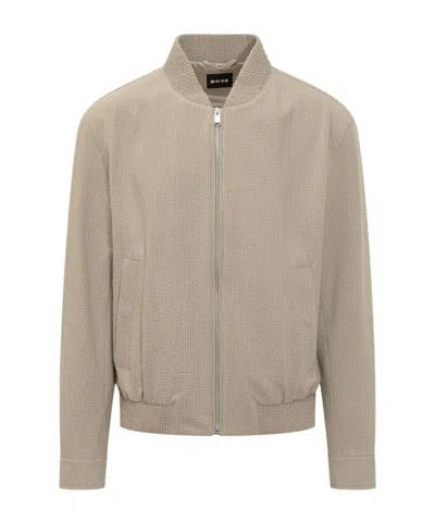 Hugo Boss Beige Mock Collar Jacket In Brown