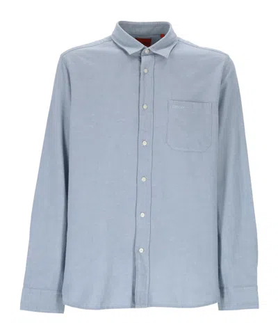 Hugo Boss Boss  Logo Embroidered Button-up Shirt In Blue