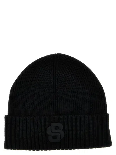 Hugo Boss Embroidered-logo Beanie In Black