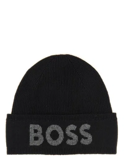 Hugo Boss Boss Men Beanie Hat With Logo In Black