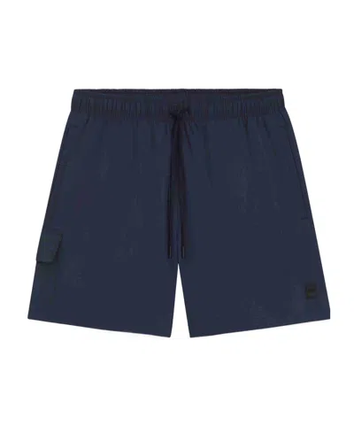 Hugo Boss Boss  Logo Patch Drawstring Swim Shorts In Dark Blue