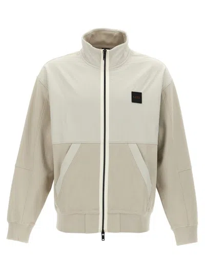 Hugo Boss Boss  Logo Patch Zipped Sweatshirt In Beige