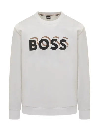 Hugo Boss Boss  Logo Printed Crewneck Sweatshirt In White