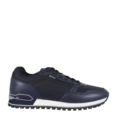 Hugo Boss Boss Parkour Panelled Mesh Sneakers In Blue