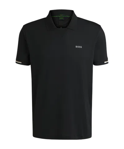 Hugo Boss Boss  Modern Placket Stretch Mesh Polo Shirt In Black
