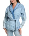 Hugo Boss Peplum-hem Jacket In Blue Rigid Denim With Belt In Blue