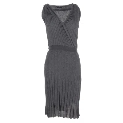 Hugo Boss Boss  Pleated Midi Dress In Grey Wool In Gray