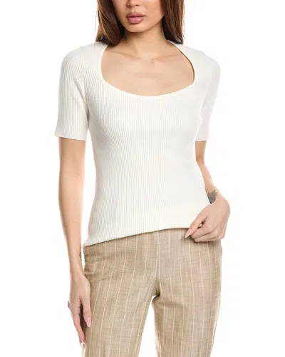 Hugo Boss Square-neck Short-sleeved Sweater In Ribbed Stretch Fabric In White