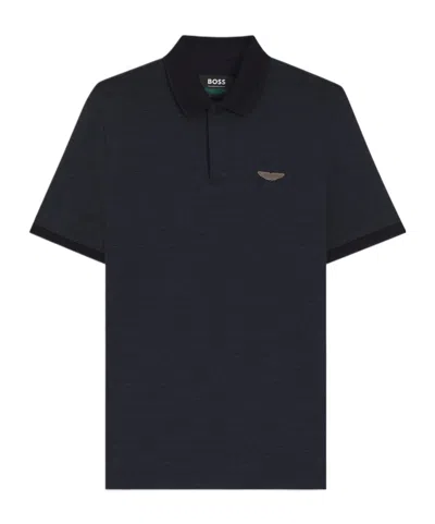 Hugo Boss X Aston Martin Polo Shirt In Cotton Jacquard In Blue