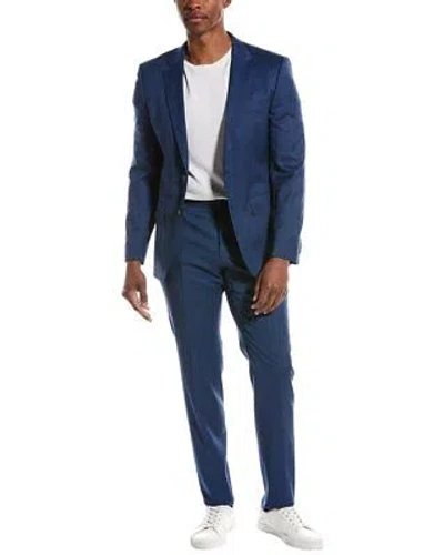 Pre-owned Hugo Boss Boss  Wool-blend Suit With Flat Front Pant Men's Blue 40r