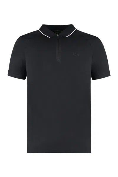 Hugo Boss Boss  Zip Placket Stretch Slim Fit Polo Shirt In Black