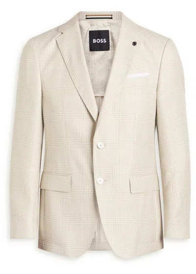 Hugo Boss Boss Hutson Hounds Tooth Wool-blend Blazer In Sand