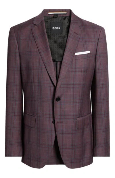 Hugo Boss Boss Hutson Plaid Virgin Wool Sport Coat In Dark Red