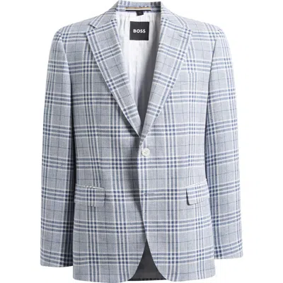 Hugo Boss Boss Hutson Slim Fit Blue & White Plaid Linen & Cotton Blend Sport Coat In Multi
