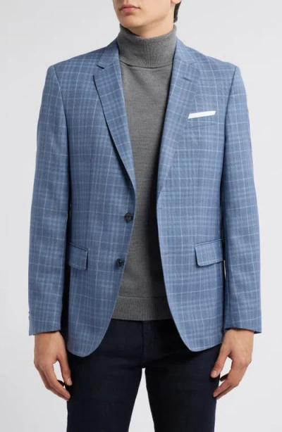 Hugo Boss Boss Hutson Slim Fit Blue Plaid Wool Sport Coat In Dark Blue