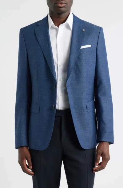 Hugo Boss Boss Hutson Slim Fit Blue Textured Wool Sport Coat