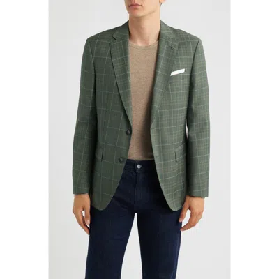 Hugo Boss Boss Hutson Slim Fit Green Windowpane Check Virgin Wool Sport Coat